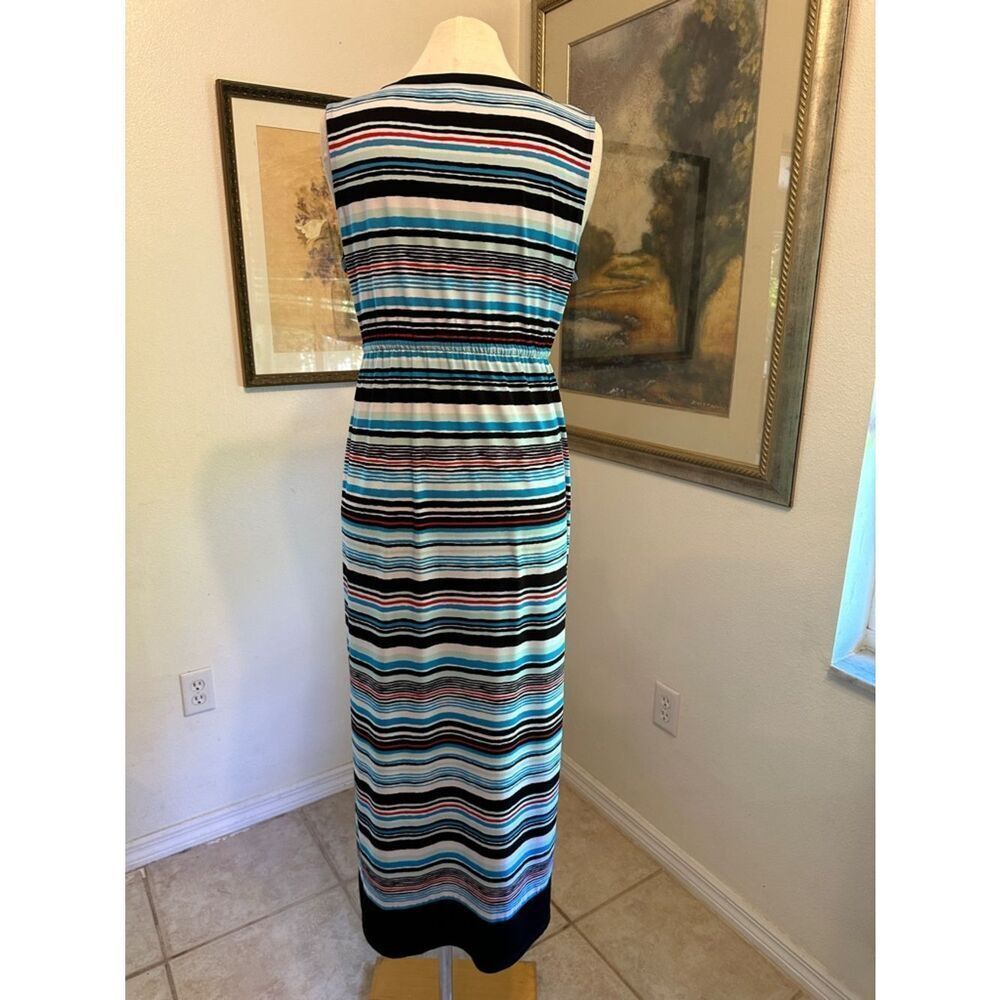 JONES NEW YORK Striped V-Neck Maxi Dress - Multicolor w/ Drawstring Size Med - Picture 12 of 13